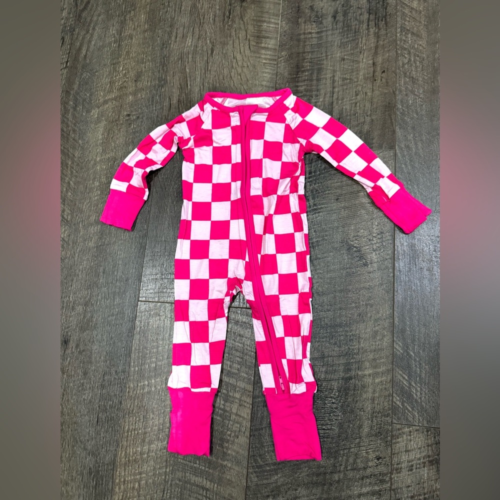 Bright Pink Checkered Bamboo Sleeper newborn